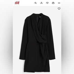 H & M Draped Wrap Dress Black Medium Faux Wrap V Neck EUC